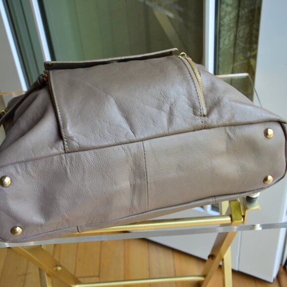 Kooba Tote Handbag Shopper Everette Leather Taupe Gray Zippers Tassels Large - Picture 7 of 16